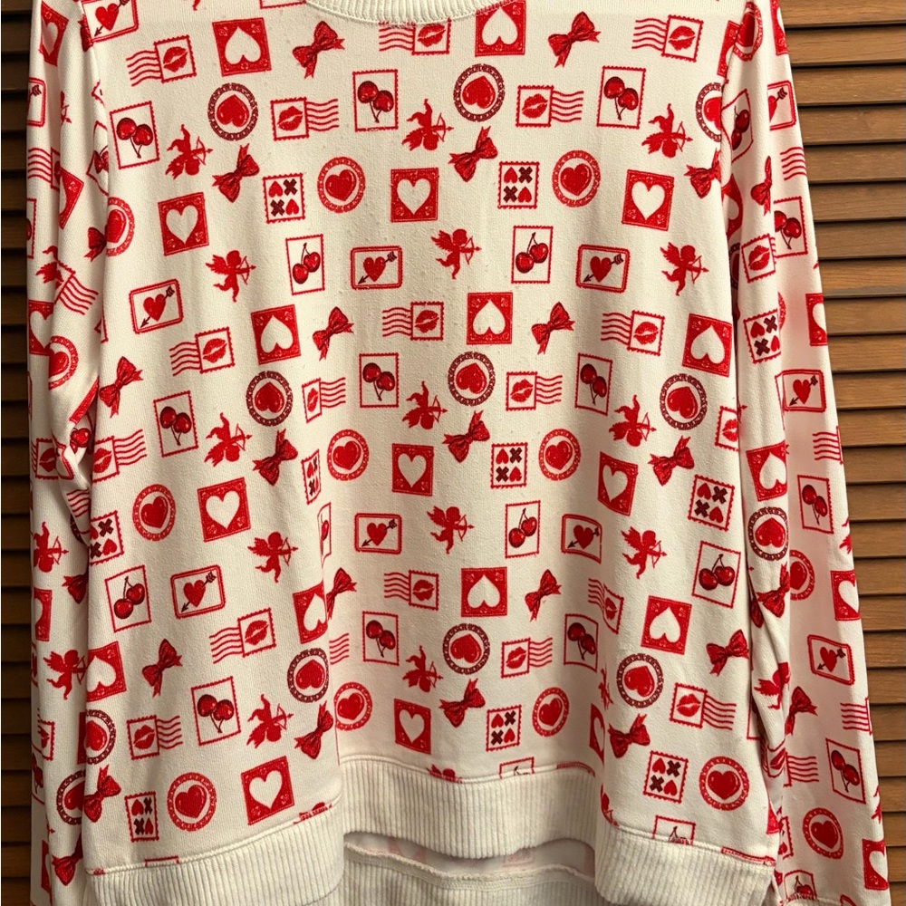 Lucky Brand Cream Sweater with Red Heart & Postmark Print